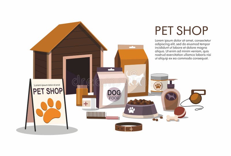 Pets Accessories Isolated on White Background. Pet Shop Stock Vector Illustration of dogs