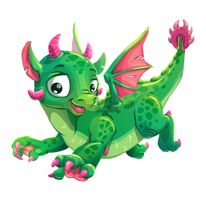 Peu de dragon vert mignon de jeunes de vol illustration de vecteur Peu de dragon vert mignon de jeunes de vol illustration de vecteur
