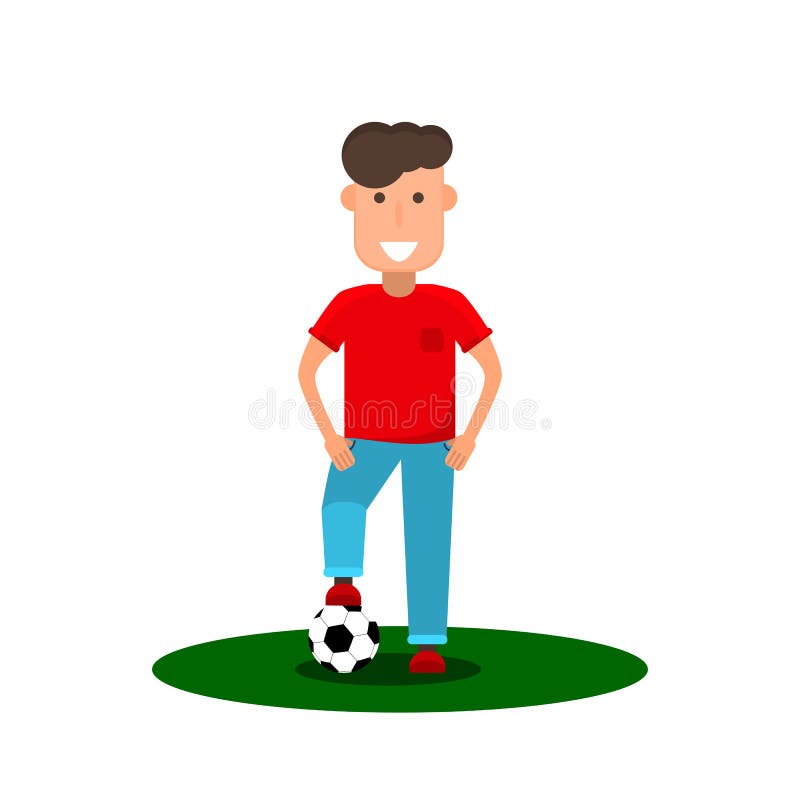 Peu de joueur de football Un jeune homme va jouer au football Enfant avec du ballon de football dans le style plat illustration stock Peu de joueur de football Un jeune homme va jouer au football Enfant avec du ballon de football dans le style plat illustration stock