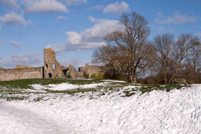 Pevensey Castle, Sussex, in snow