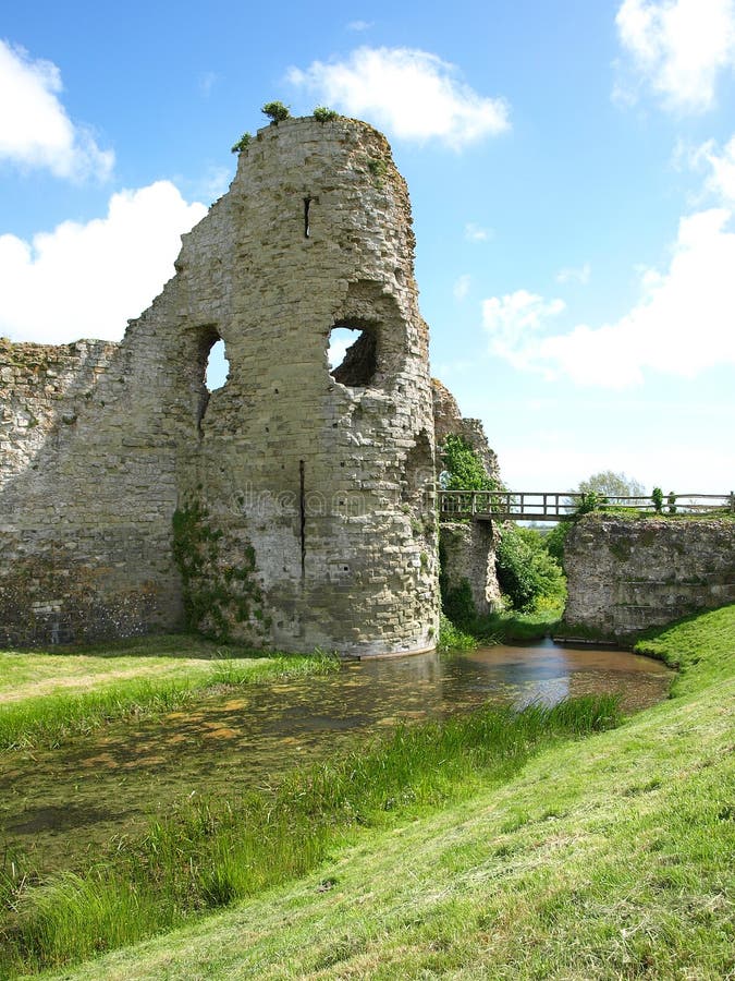 Pevensey Castle - Ruined Tower and moat - East Sussex, UK