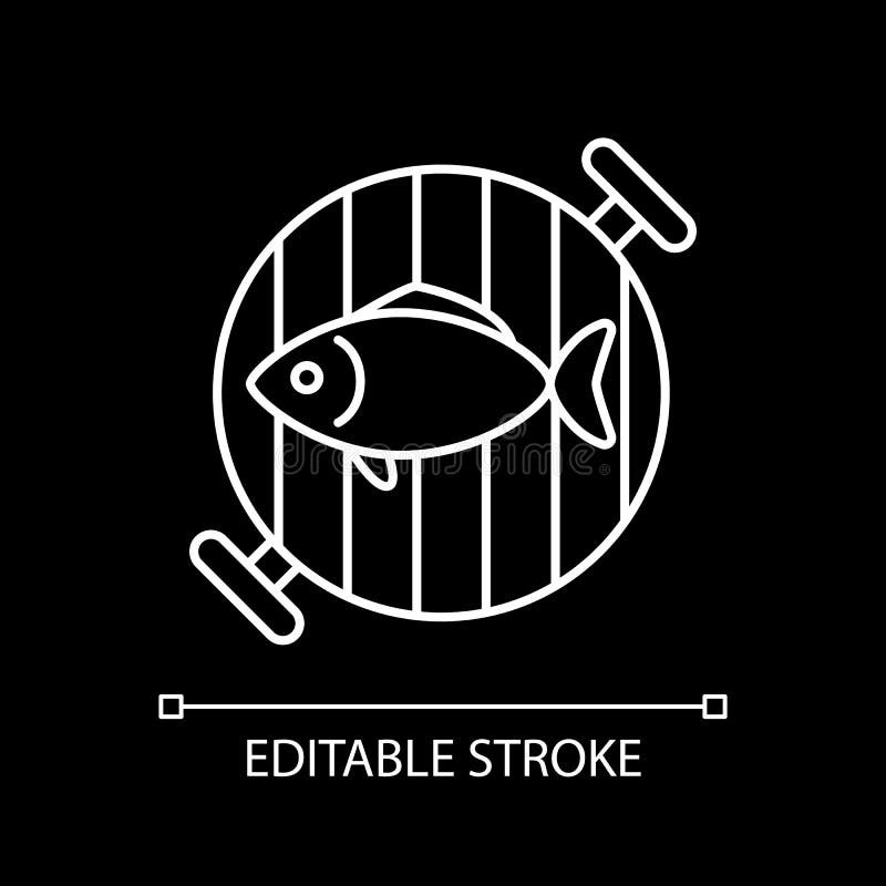 Pez en rejilla de la parrilla blanco icono lineal para tema oscuro libre illustration