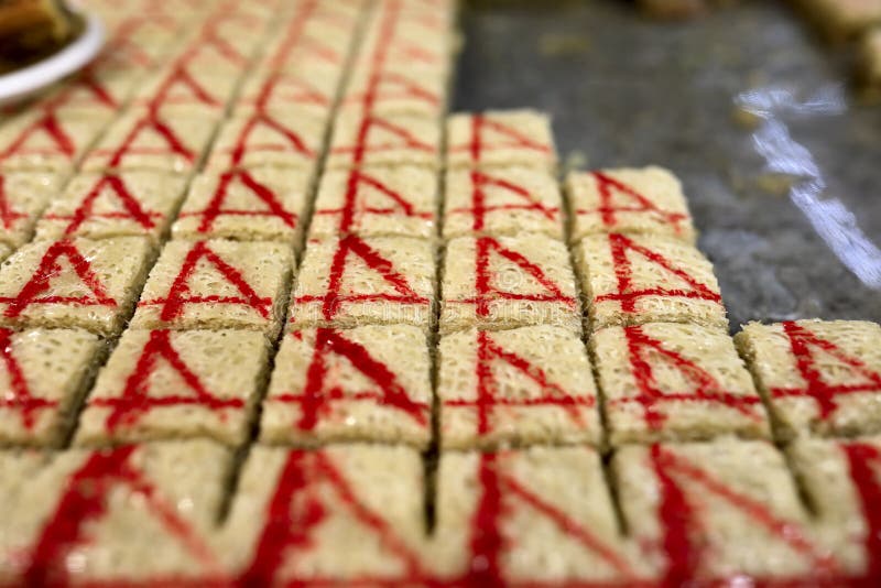 Pieces of Turkish baklava on the market. Pieces of Turkish baklava on the market