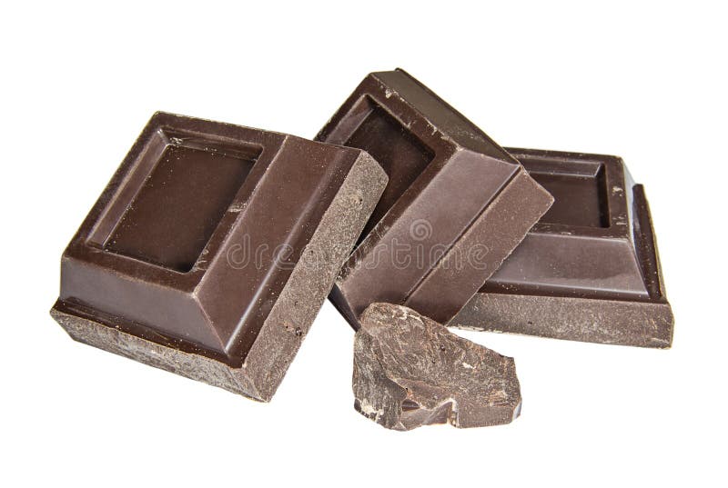 Pezzi di cioccolato nero su un fondo bianco immagine stock libera da diritti Pezzi di cioccolato nero su un fondo bianco immagine stock libera da diritti