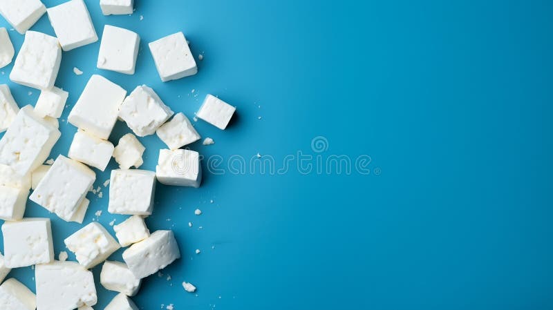 Pezzi di formaggio feta su un semplice spazio di copia in background illustrazione di stock