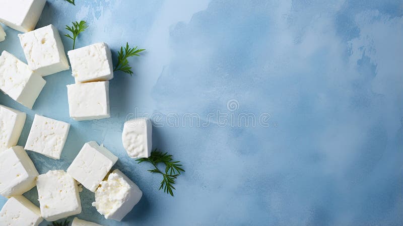 Pezzi di formaggio feta su un semplice spazio di copia in background royalty illustrazione gratis