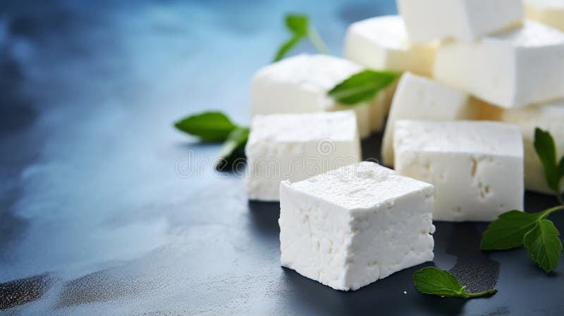 Pezzi di formaggio feta su un semplice spazio di copia in background illustrazione vettoriale
