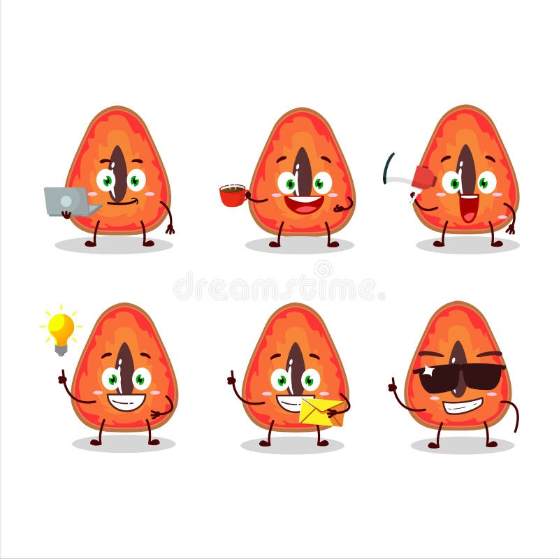 Pezzo di cartone animato di mamey con vari tipi di emoticon per il business illustrazione di stock