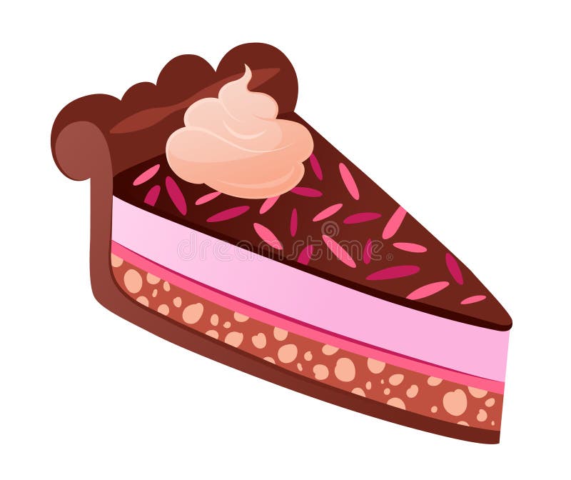 Pezzo di torta al cioccolato con torta alla crema dolce ghiacciata e sprinkles. royalty illustrazione gratis