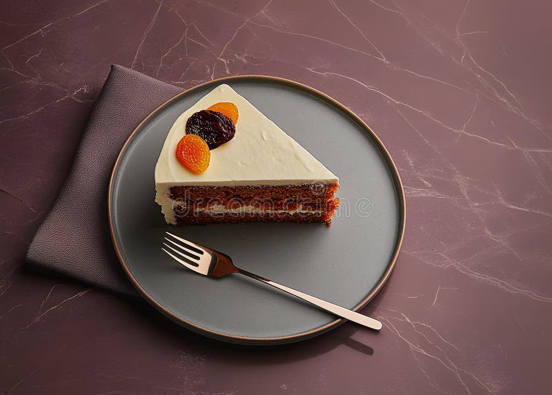 Pezzo di torta di spugna con albicocche e prugne secche di crema su piastra di dessert con forchetta. Generato dall'AI royalty illustrazione gratis