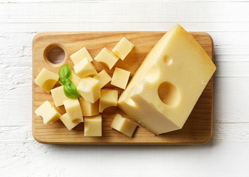 Pezzo e cubi di formaggio svizzero