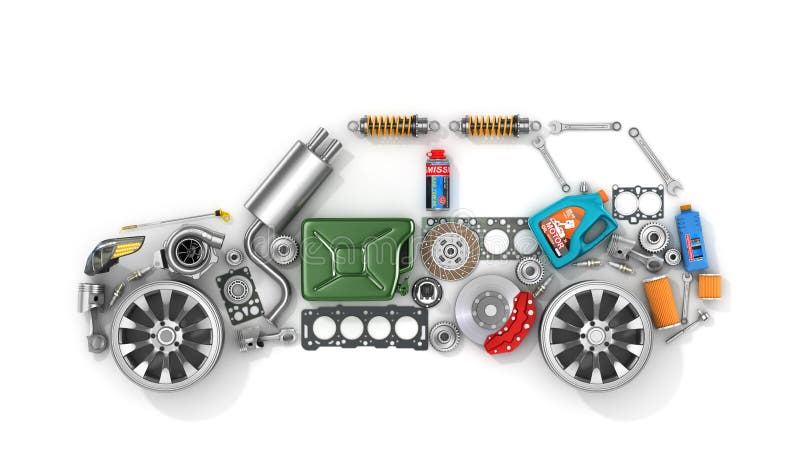 Peças de automóvel no formulário do carro ilustração royalty free Peças de automóvel no formulário do carro ilustração royalty free