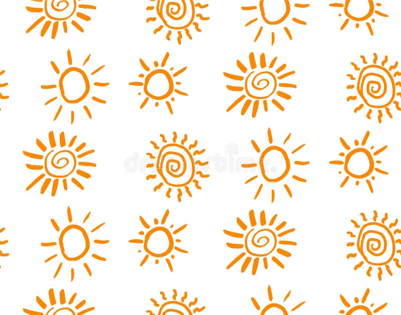 Doodle vector suns seamless pattern. Hand drawn. Cartoon style, on white background. Doodle vector suns seamless pattern. Hand drawn. Cartoon style, on white background
