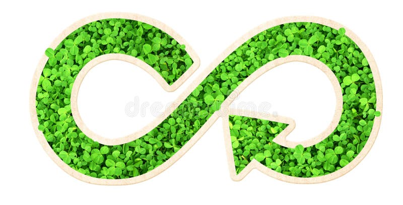 Pfeile recyceln Symbol mit Kleeblatt. Horizontalbanner mit Öko-Papierstruktur. Ökologie geht grüne Energie Umwelt lizenzfreie stockfotos
