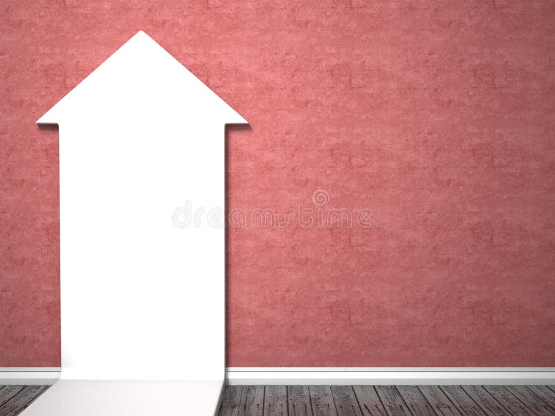 Pfeilformspott herauf Plakat auf roter Wand, 3D lizenzfreie abbildung Pfeilformspott herauf Plakat auf roter Wand, 3D lizenzfreie abbildung