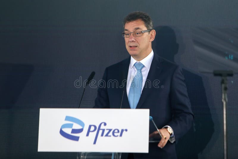 Thessaloniki, Greece,12 October 2021: Pfizer CEO Albert Bourla during the opening ceremony of the company`s new center for Digital Innovation and Business Operations and Services. Thessaloniki, Greece,12 October 2021: Pfizer CEO Albert Bourla during the opening ceremony of the company`s new center for Digital Innovation and Business Operations and Services