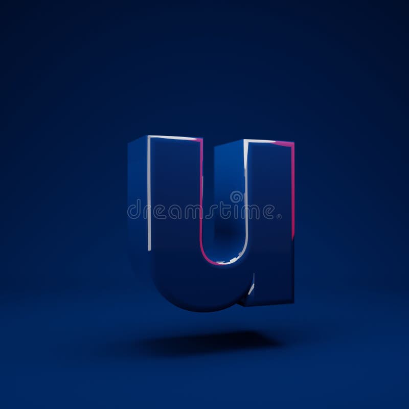 Phantom Blue 3d letter U lowercase vector illustration
