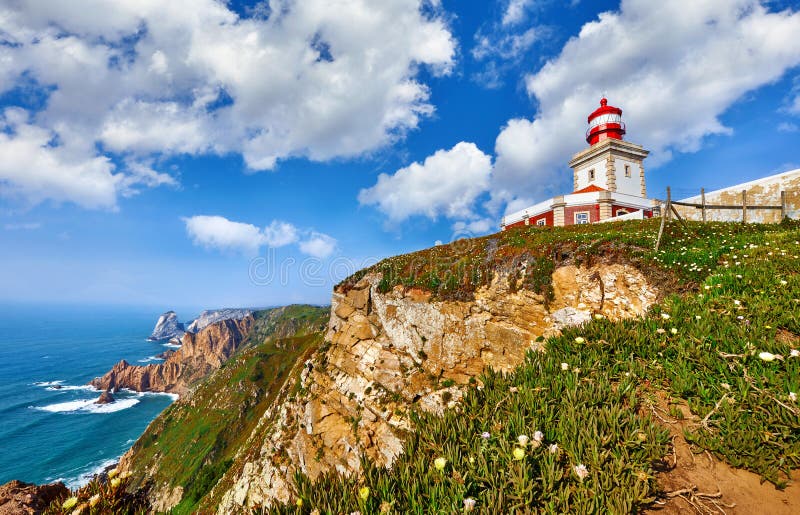 Phare chez Cabo DA Roca le plus occidental image stock Phare chez Cabo DA Roca le plus occidental image stock