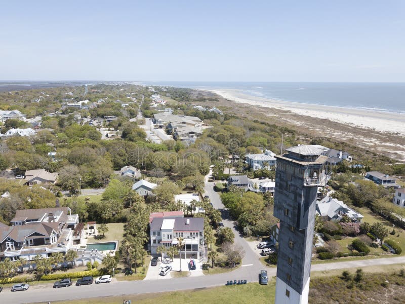 Phare d'île du ` s de Sullivan à Charleston, la Caroline du Sud images stock Phare d'île du ` s de Sullivan à Charleston, la Caroline du Sud images stock