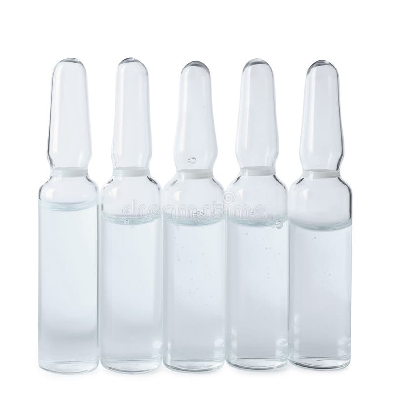 Pharmaceutical Ampoules with Medication on White Background Stock Image