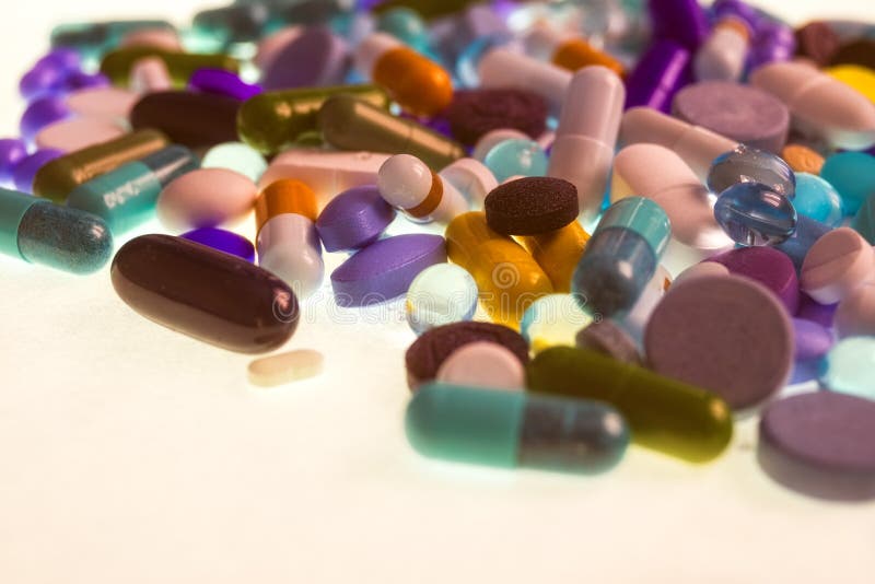 Pharmaceutical Different Multicolored Tablets, Capsules, Therapy Drugs