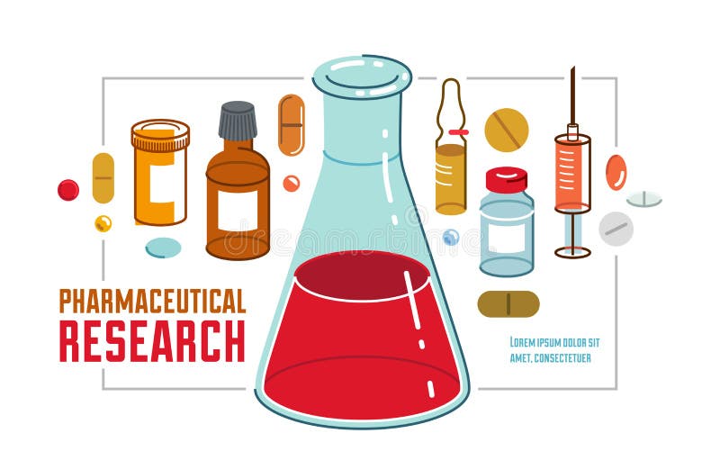 Pharmaceutical Research Vector Illustration with Chemical Flask and