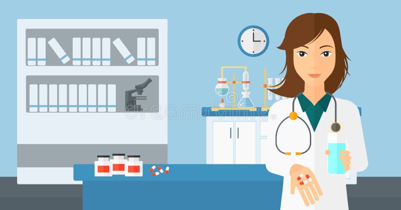 Pharmacien donnant des pilules illustration libre de droits Pharmacien donnant des pilules illustration libre de droits