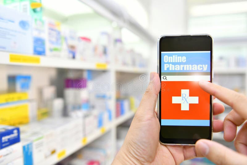 Pharmacist Using Mobile Smart Phone In Pharmacy Stock Photo Image of