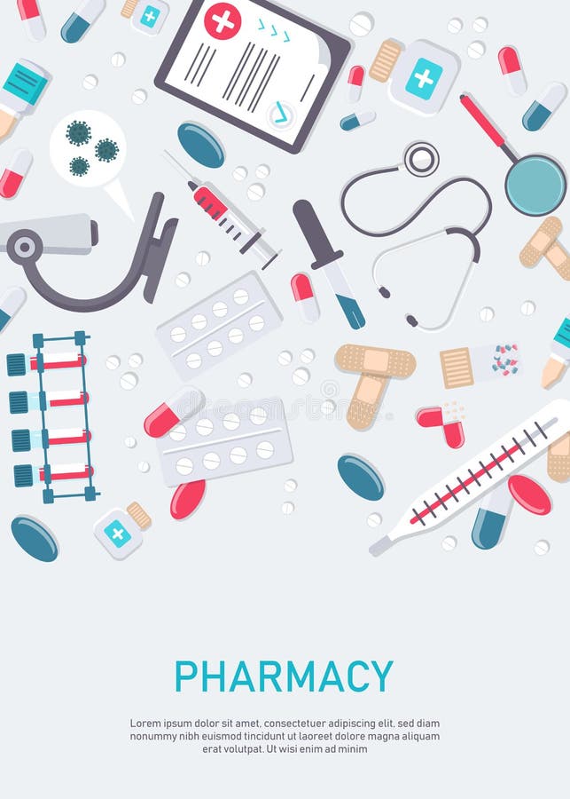 Pharmacy Frame with Pills, Drugs, Medical Bottles. Drugstore Vector ...