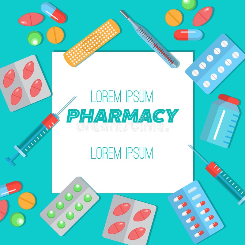 Pharmacy Poster with Flat Icons Stock Vector - Illustration of colorful ...