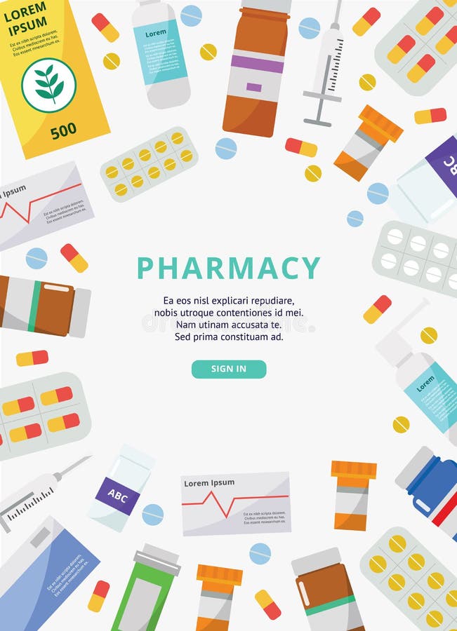 Pharmacy Poster Template with Pills, Sprays and Other Medicine Objects ...