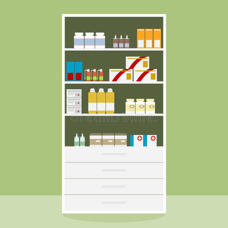 Pharmacy Shelves with Medicine Stock Vector - Illustration of concept,  healthcare: 106014912