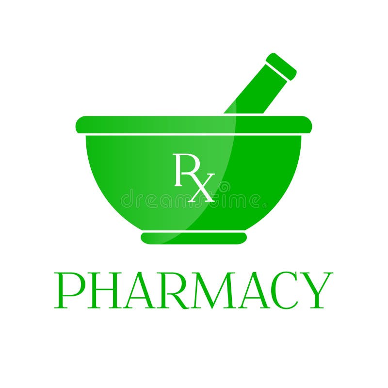 Pharmacy Symbol Mortar in Green Color Stock Vector Illustration of