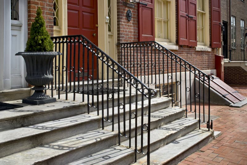 Porch steps along the row homes in historic Philadelphia. Porch steps along the row homes in historic Philadelphia.