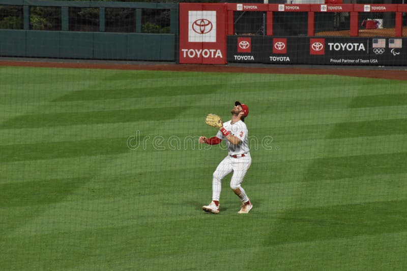 Philadelphia Phillies Right Fielder Bryce Harper Chases a Pop Fly Into the Corner