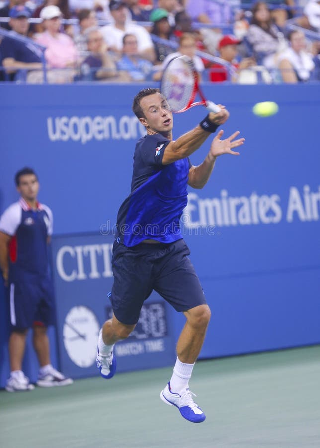 Philipp Kohlschreiber under den fjärde runda matchen på US Open 2013 mot storslagen Slam för tolv gånger mästaren Rafael Nadal arkivfoton