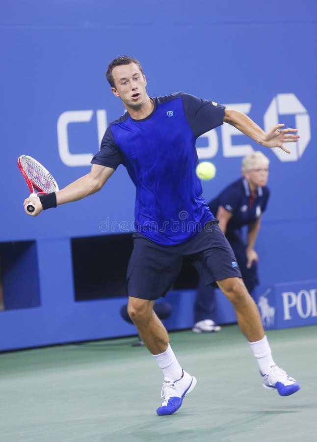 Philipp Kohlschreiber under den fjärde runda matchen på US Open 2013 mot storslagen Slam för tolv gånger mästaren Rafael Nadal royaltyfri fotografi