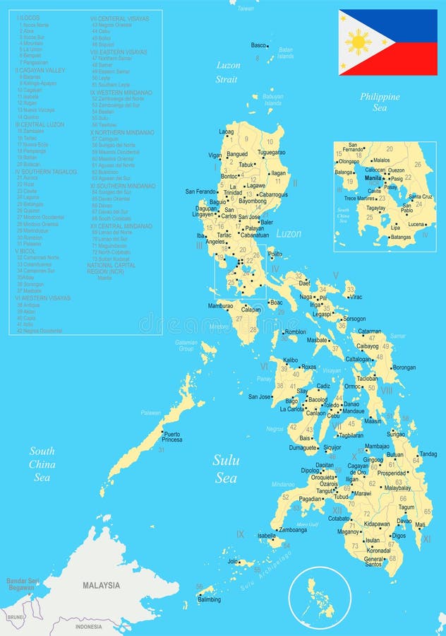 Map Pin With Detailed Map Of Philippines And Neighboring Countries ...
