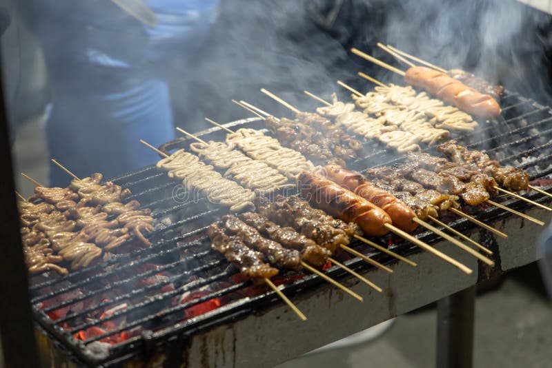 Philippines Traditional Barbecue Stick on the Grill Stock Photo Image