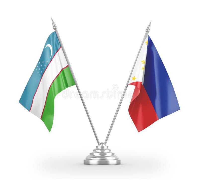Philippines and Uzbekistan Table Flags Isolated on White 3D Rendering
