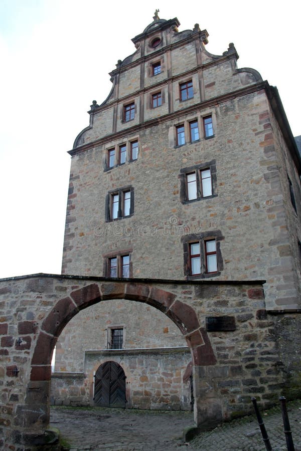 Philipps University Religious Studies Collection, former Landgrave's New Chancellery, side view from the entrance gate, Marburg, Germany - January 29, 2023. Philipps University Religious Studies Collection, former Landgrave's New Chancellery, side view from the entrance gate, Marburg, Germany - January 29, 2023