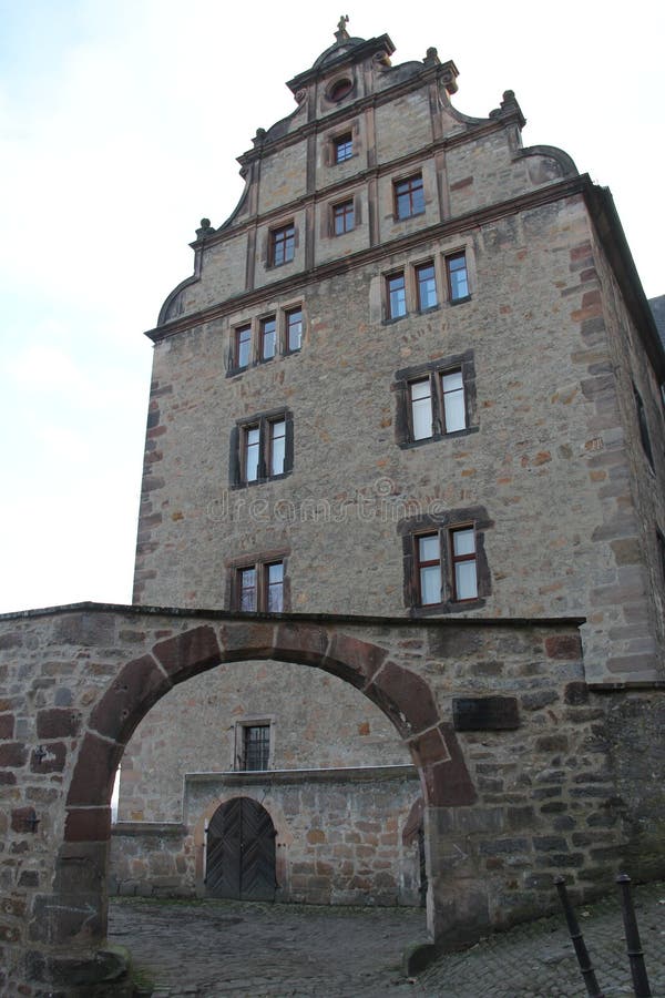 Philipps University Religious Studies Collection, former Landgrave's New Chancellery, side view from the entrance gate, Marburg, Germany - January 29, 2023. Philipps University Religious Studies Collection, former Landgrave's New Chancellery, side view from the entrance gate, Marburg, Germany - January 29, 2023