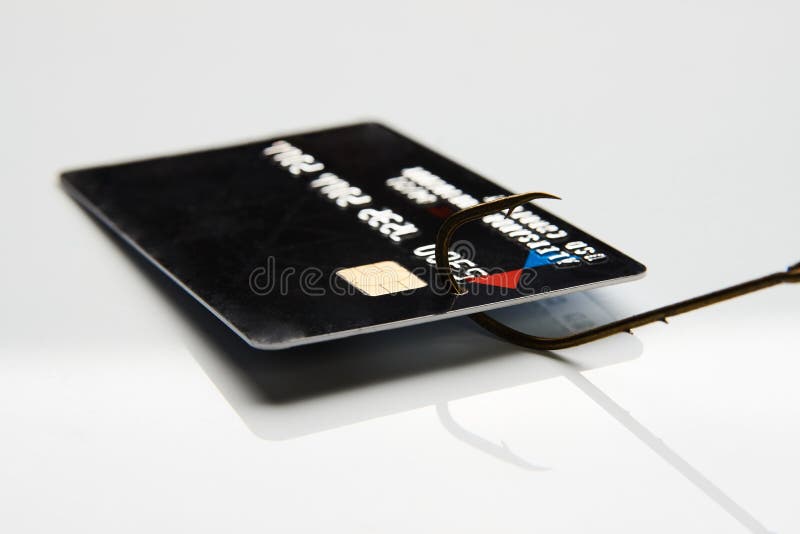 Phishing Angriff der Kreditkarte Kreditkarte ein Angelhaken, Nahaufnahme lizenzfreies stockfoto Phishing Angriff der Kreditkarte Kreditkarte ein Angelhaken, Nahaufnahme lizenzfreies stockfoto