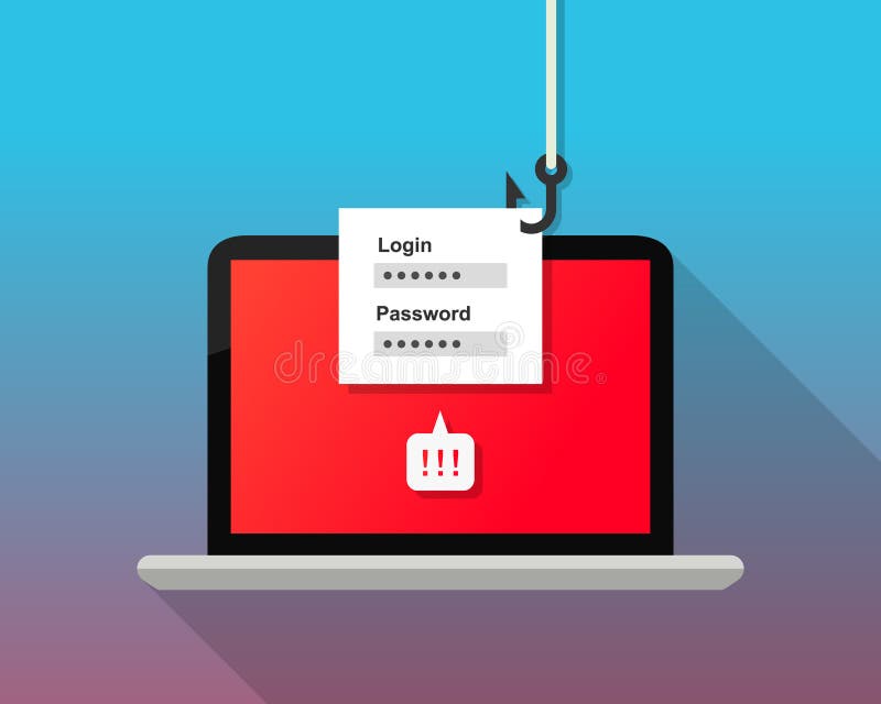 Phishing concept, hacker stealing login and password information from laptop royalty free illustration