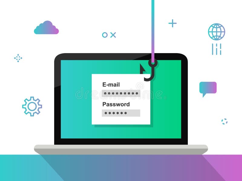 Phishing concept, thief stealing login and password information stock illustration