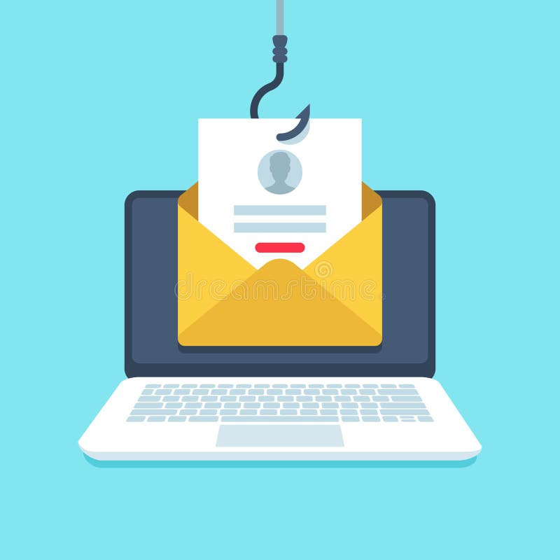 Phishing email. Forgery login page, email on hook, malware privacy protection vector concept illustration stock illustration