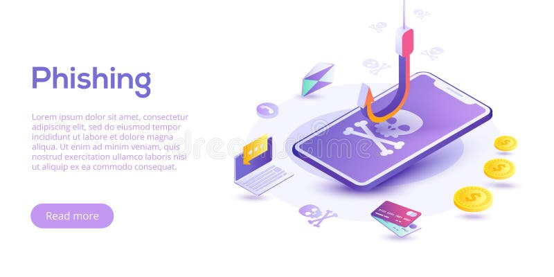 Phishing via l'illustrazione isometrica di concetto di vettore di Internet ema illustrazione di stock Phishing via l'illustrazione isometrica di concetto di vettore di Internet ema illustrazione di stock