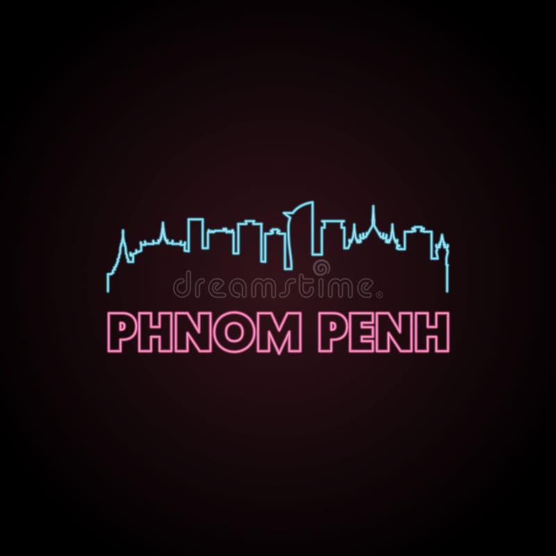 Phnom penh skyline neon style royalty free illustration
