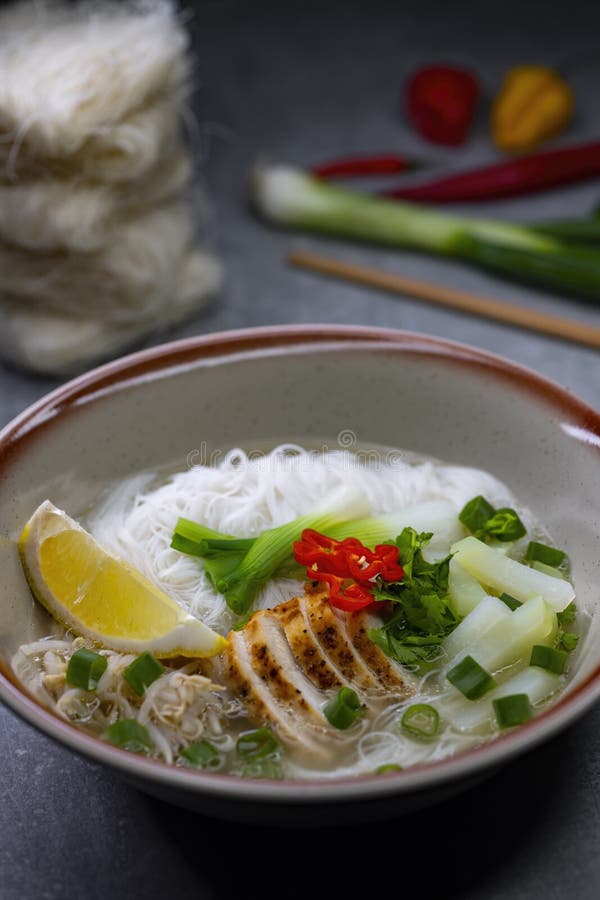 Pho Soup with Chicken Meat and Vegetables Stock Image - Image of onion ...