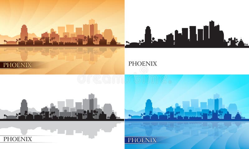 Phoenix city skyline silhouettes set. Vector illustration. Panorama arizona vectors